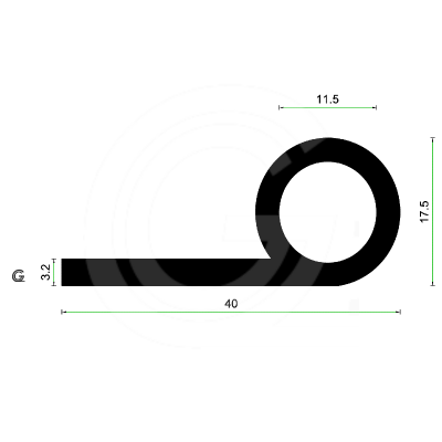 EPDM Rubber Kraal P Profiel | 40 x 17,5 mm | Per Meter